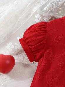 Đầm bé gái kiểu dáng thường ngày cổ tròn in hình bướm, tay bồng xếp ly, thích hợp cho mùa xuân và mùa hè. - Đỏ - Xem 5