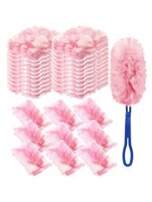 10pcs Heavy Duty Thick Disposable Pink Dust Cleaning Replacement Heads, Paired With 1 Handle, 360° Multi-Surface Coverage Disposable PP Electrostatic Duster, Detachable Brush Head Suitable For Furniture Crevices, Appliance Edges, Wall Lines And Other Narrow Spaces, Deep Cleaning Desktops, Bookshelves, Washing Machines, Furniture, Cars, Keyboards, Pet Hair - Multicolor - View 2