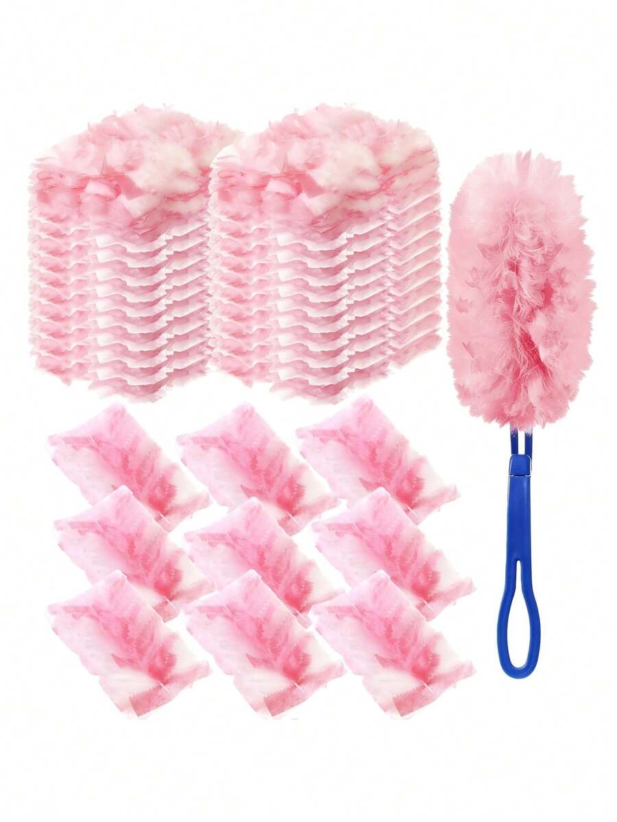 10pcs Heavy Duty Thick Disposable Pink Dust Cleaning Replacement Heads, Paired With 1 Handle, 360° Multi-Surface Coverage Disposable PP Electrostatic Duster, Detachable Brush Head Suitable For Furniture Crevices, Appliance Edges, Wall Lines And Other Narrow Spaces, Deep Cleaning Desktops, Bookshelves, Washing Machines, Furniture, Cars, Keyboards, Pet Hair