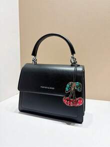 1pc Cherry Shaped Faux Diamond Embellished Bag, Fashionable Elegant Elegant, Minimalist Cute, Multifunctional, Stylish Humorous, Can Be Customized As Shoulder Bag, Crossbody Bag, Handbag, Underarm Bag, Cosmetic Bag - Burgundy - View 3