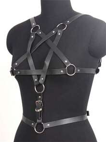 女士时尚腰带 女式街头风束胸带 可调节胸带 五角星造型 PU 皮革腰带 哥特风服装配饰 - 黑色 - 查看 5