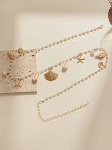 1 Piece Of Gorgeous And Fashionable Sparkling Rhinestone Sequin Pendant Umbilical Ring Waist Chain Women's Holiday Clothing Beach Vacation Fashion Party Charm Body Chain - Starfish Shells - View 4