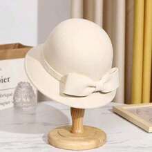 女士新款复古英伦风羊毛毡钟形帽，配优雅蝴蝶结，时尚日常佩戴 - 彩色 - 查看 13