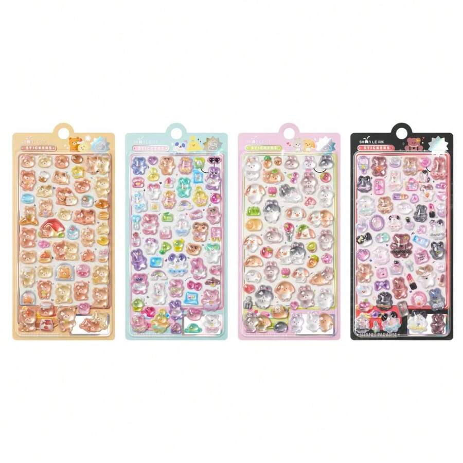 3D Embossed Stickers Cute Rabbit, Dog, Bear Shaped Dimensional Stickers, Children's Educational Handicraft Reward Stickers, Phone Decals - Multicolor - View 1