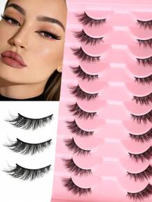 Half-Eye False Eyelashes, Eyelash Extension, Fox-Style False Eyelashes, Cat-Eye Style Eyelashes, Full Strip, Black Curled 3D False Eyelashes, C-Curl, Length 3-13mm Thick Style, Eyelashes Suitable For Daily Wear, Parties, Commuting, Travel, Party Queen - View 4