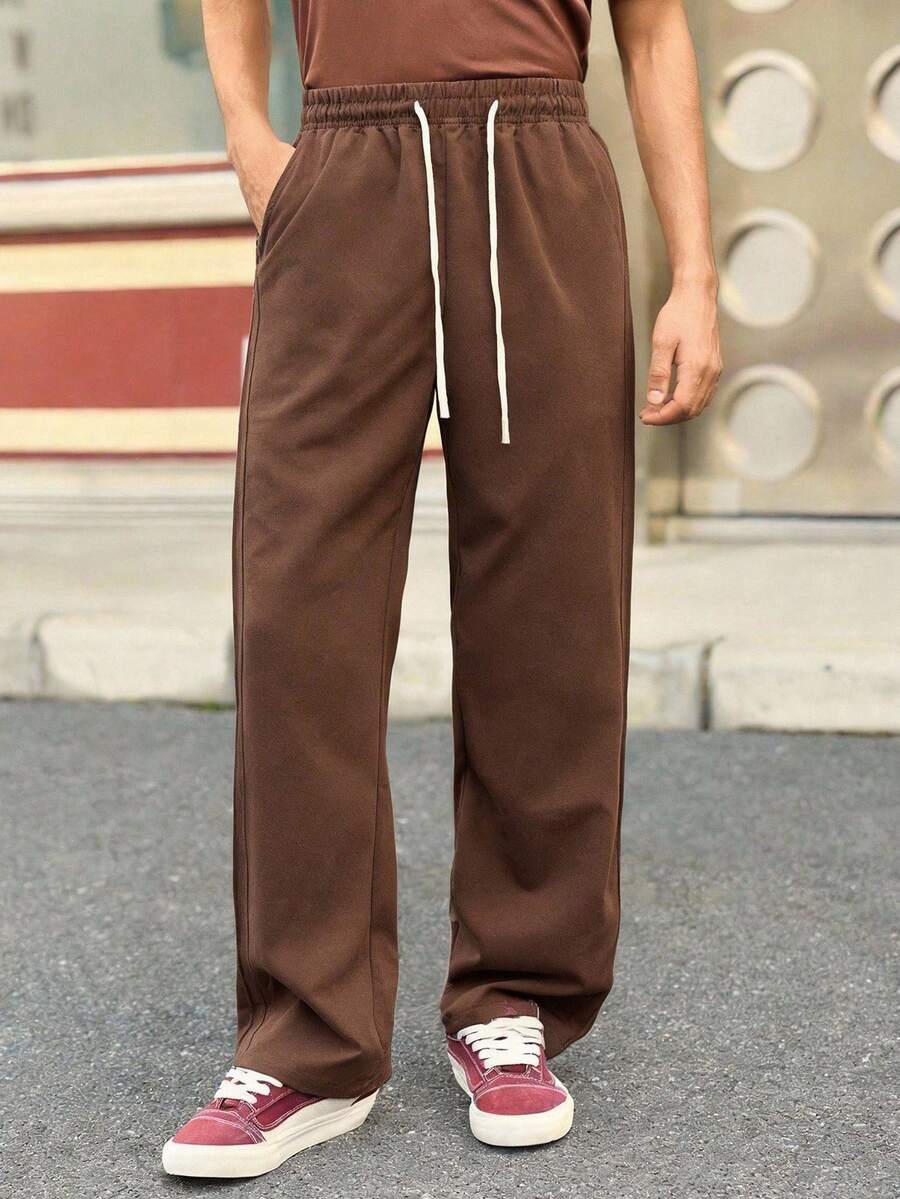 Open Phase 男士加厚时尚休闲宽松直筒裤，适合秋季、春季到夏季穿着，复古美式风格，男女皆宜，宽松版型夏季服装——适合日常穿着和夏季度假穿着。 - 咖啡棕 - 查看 1