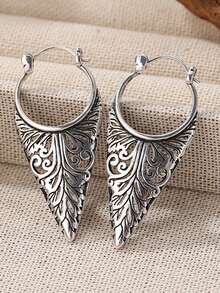 Vintage Hollow Leaf & Geometric Drop Earrings For Women, Bohemian Design, Intricate Pattern, Exquisite Gift - Antique Silver - View 8