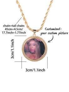 Customized Personalized Round Floral Color Photo Necklace, Hidden Photo Projection Jewelry For Women, Anniversary Graduation Birthday Jewelry Gift - Gold - View 8
