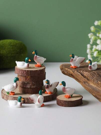 1set/3pcs/9pcs/12pcs Resin Lifelike 3D Mandarin Duck Figurines, Small Decorative Sculptures, Suitable For Home Decor, Rockery And Water Pavilion Gardening, Bonsai Decoration, DIY Accessories, Photography Props