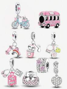 1件925纯银DIY吊坠，粉色珠子系列，女士珠宝手链和项链配件，精致925纯银首饰制作 - 銀色 - 查看 1