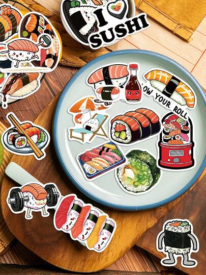 50pcs Adorable Sushi Stickers Creative And Fun Designs Perfect For Scrapbook Supplies, Notebooks, Water Bottles, Journals, And Luggage Decoration - Fun Stickers