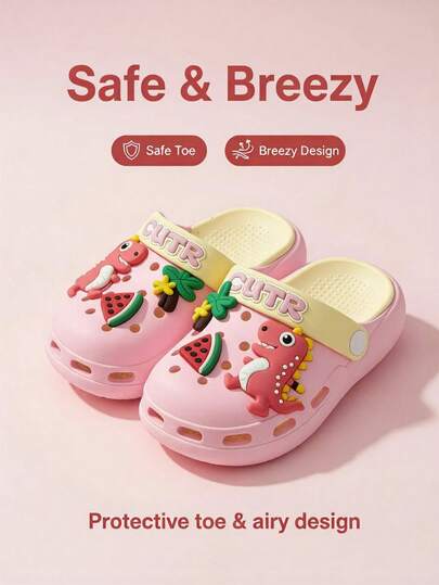 Pantuflas para niños, pantuflas de interior de dibujos animados lindos, zuecos de madera para niños y niñas para el verano