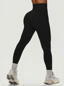 2pcs/Set Women High Waist Tight Yoga Pants, Sports Fitness Running Leggings, Summer Long Pants - Black - View 8