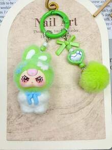 1pc New Flocked Ombre Asymmetric Ear Keychain, Fashionable Cute Cartoon Accessory, Bag Charm Keyring - Multicolor - View 21