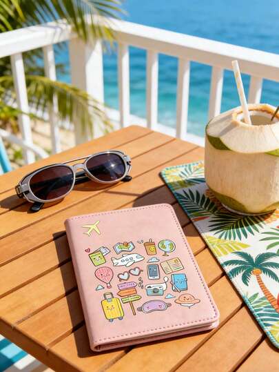 Portapassaporte de viaje con diseño de dibujos animados, ligero y de fácil apertura, hecho de cuero sintético de alta calidad, adecuado para parejas, familias y amigos, perfecto para bodas, lunas de miel, vacaciones, viajes de negocios, ocasiones formales, unisex, regalo ideal para viajeros, accesorio de viaje minimalista y de moda.