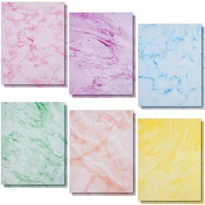 Marble Printer Paper - 8.5 X 11 In, 96 Sheets, 6 Colors - Decorative Card & Copy Paper For Correspondence - Invitations & Crafts