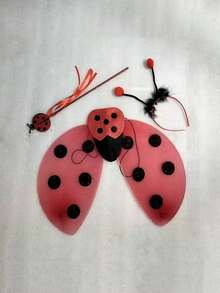 3pcs/Set Ladybug Costume Set, Including Headband, Wings, And Fairy Wand Prop. The Props Are Coated With Golden Ladybug Powder, Suitable For Men And Women To Wear. - Watermelon Pink - View 8
