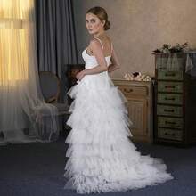 1pc Women's Multi-Layer Tulle Pleated Midi Skirt, Runway Show Performance Outfit, Puffy Tulle Bridal Wedding Dress Accessory,Summer,Beach - Multicolor - View 3