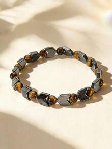 虎眼石和赤铁矿箭头男士手链，寓意保护、提升清晰度、增强接地能量，男女皆宜，波西米亚风箭头简约腕带 - 彩色 - 查看 7