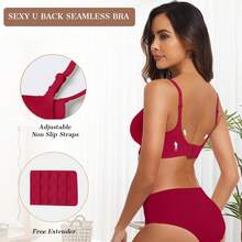 OEAK Womens Wireless Bras Comfortable Push Up Bra No Underwire Bra Full Support Lift Bralette Everyday Seamless Tshirt Bras - 酒紅色 - 查看 3