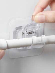 1/2/4pcs PC Material Transparent Curtain Rod Hooks, Curtain Rod Clips Brackets, No Drill Adhesive Hooks, Expandable Tension Rod Curtain Clips - Clear - View 3