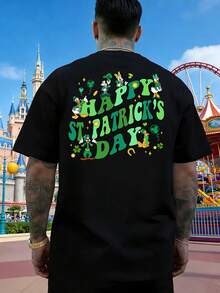Disney St Patricks Day T-Shirt With Mickey Mouse And Family Lucky Element Print, Unisex Loose Short-Sleeved Design, Made Of Comfortable And Soft Pure Cotton, Suitable For Everyday Wear, Outings, Parties, Work, And Commuting. - màu đen - Xem 3