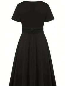 Asymmetric High-Waist V-Neck High-Quality Summer Dress, Solid Color Elegant Dress, Suitable For Formal Occasions And Holidays Black - Black - View 3