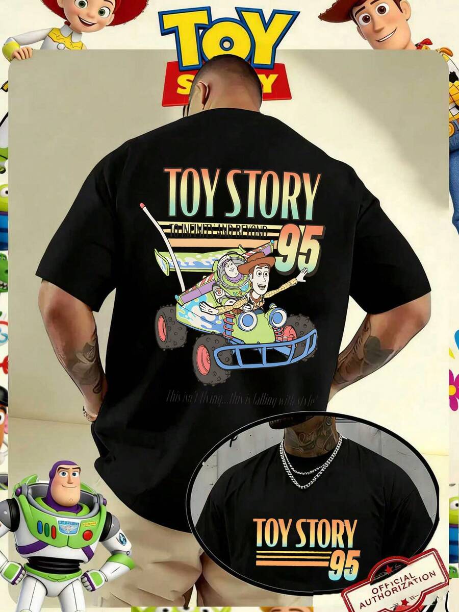 Disney Official Licensed Toy Story 95 RC Car Adventure Print 220g Cotton Crew Neck Unisex Tee - màu đen - Xem 1