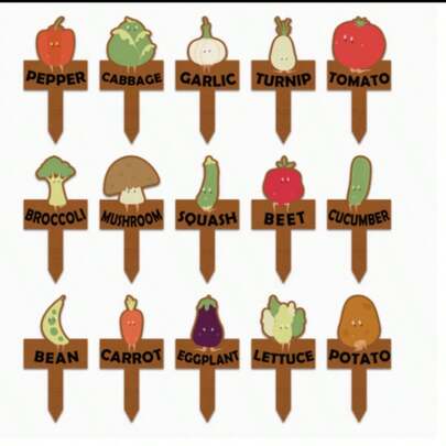 1 JUEGO de etiquetas de maceta de madera con diseño de flores y verduras, adecuadas para interiores/exteriores, reutilizables, herramientas de alta calidad para el cuidado del jardín y el césped