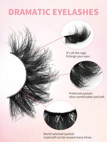 ENCHUW 4 Pairs Synthetic False Eyelashes, 3D Multi-Layered Fluffy & Thick Lashes, 25mm Dramatic Cat Eye Style, Suitable For Beginners, Reusable & Lightweight - Black - View 3