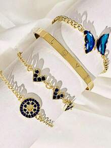 一套精致时尚的简约优雅蝴蝶心形串珠手链，百搭休闲韩式风格 - 彩色 - 查看 2