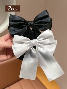 2个装女士甜美双层蝴蝶结扁平鸭嘴夹，多功能缎面发夹，日常发型配饰，不伤发 - 彩色 - 查看 9