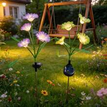 2PCS Solar Lanterns Outdoor Waterproof,Morning Glory Bathed In Warm Light, Solar Walkway Lights Outdoor ,Suitable For Gardens, Courtyards, Hallways, And Porches(Green + Purple) - Morning Glory - View 3