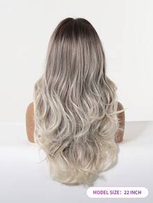 Ash Grey Ombre Body Wave Wig For Women, 22 Inch Machine Made Synthetic Wig With Bangs Heat Resistant - Grey - View 5