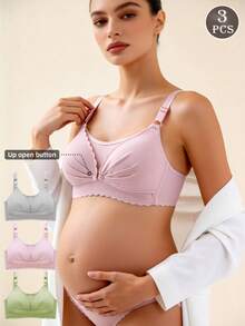 3入組婦女柔軟親膚舒適孕婦內衣哺乳無鋼圈內衣 - 彩色 - 查看 1