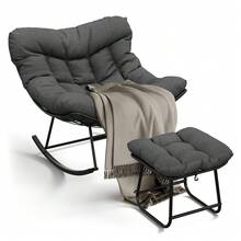 Techigher Outdoor Rocking Chair With Footstool, Oversized Patio Wicker Egg Chair With Thick And Removable Cushion, Metal Frame, Comfy Rocking Lounge Chairs For Living Room, Balcony, Yard & Porch - Gris 1 - Ver 10