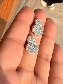 2pcs Fashionable Exquisite New Fully Rhinestone Heart Stud Earrings For Women - Multicolor - View 6