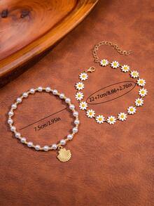 Cute Oil Drop Flower Design Fashion Hot Selling Seashell Pearl Anklet, Versatile To Match Outfits, Suitable For Daily Wear - Gold - View 4