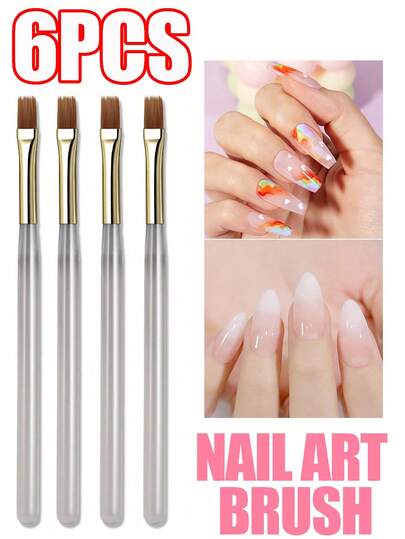 6pcs/3pcs/1pc Nail Art Brush Wider&Soft Bristles Gradient Brush With Comfortable Acrylic Handle Easy To Operate Smooth Durable Material Manicure Gel Nail Painting Brush DIY Tool Perfect For Beginners&Professionals