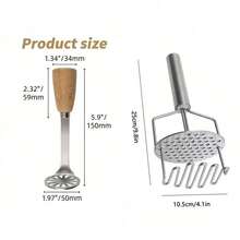 1 pieza Prensador de patatas de acero inoxidable de doble capa premium, prensador de patatas profesional, herramienta de cocina para hacer puré de patatas, plátanos, aguacates, calabazas - Plateado - Ver 4