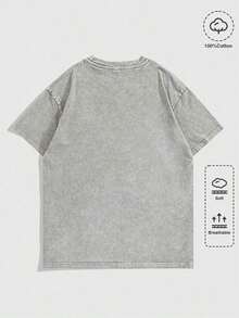 Summer TopsHalloween Retro Washed T-Shirt Scream Ghostface Heart Hands Graphic Tees Water Washing Print T-Shirt, Vintage T-Shirt,Short Sleeves Crew Ne - 灰色 - 查看 2
