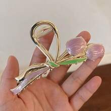 3/1 chiếc Kẹp tóc kim loại hình hoa tulip màu hồng, kẹp tóc cao cấp dành cho nữ, phù hợp với tóc dày, phụ kiện tóc dùng hàng ngày, kẹp tóc mùa hè đi biển, kẹp tóc du lịch. - Màu tím - Xem 11