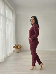 Traditional Ribbed Wool Set For Women - Burdeos - Ver 2