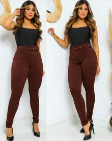 Paiva Fashion Women's Ribbed High-Waisted Pants With Adjustable Belt - 鏽棕色 - 查看 3