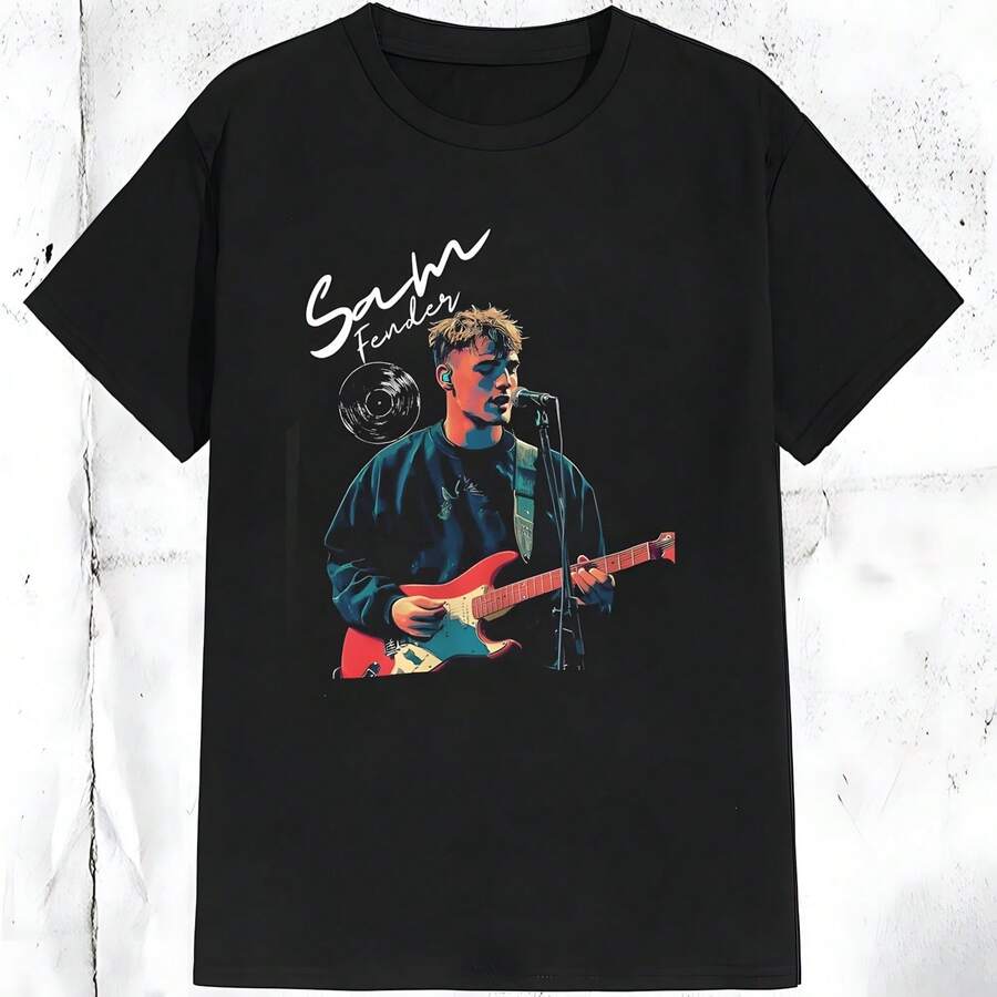 1PC Sam Fender Retro Rock Band Guitarist Graphic Women's T-Shirt - Black 1 - 查看 1