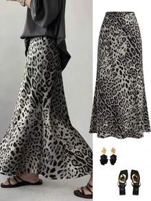 EARO Women's Leopard Print Long Dress, Made Of Comfortable Non-Stretch Fabric, Suitable For Daily Wear Spring - Grey - View 1
