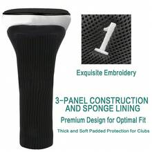 FINGER TEN Golf Schlägerkopfhaube 1 Packung für Hölzer, Fairway, Hybrid, Premium Zubehör mit langem Hals und austauschbarem Nummernschild in Schwarz/Rot/Blau für zuverlässigen Schlägerschutz und schnelle Identifizierung - Schwarz - Übersicht 4