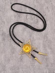 1件时尚百搭镂空五角星吊坠长项链，简约个性化黑黄树脂颈链，男女皆宜情侣礼物，日常配饰 - PU繩 - 查看 9