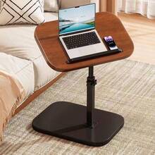 Adjustable Height 360° Swivel C-Shaped Side Table – Tiltable Modern Couch Table Slides Under Sofa/Bed, Small Coffee End Table For Living Room/Bathtub - Walnut - View 1