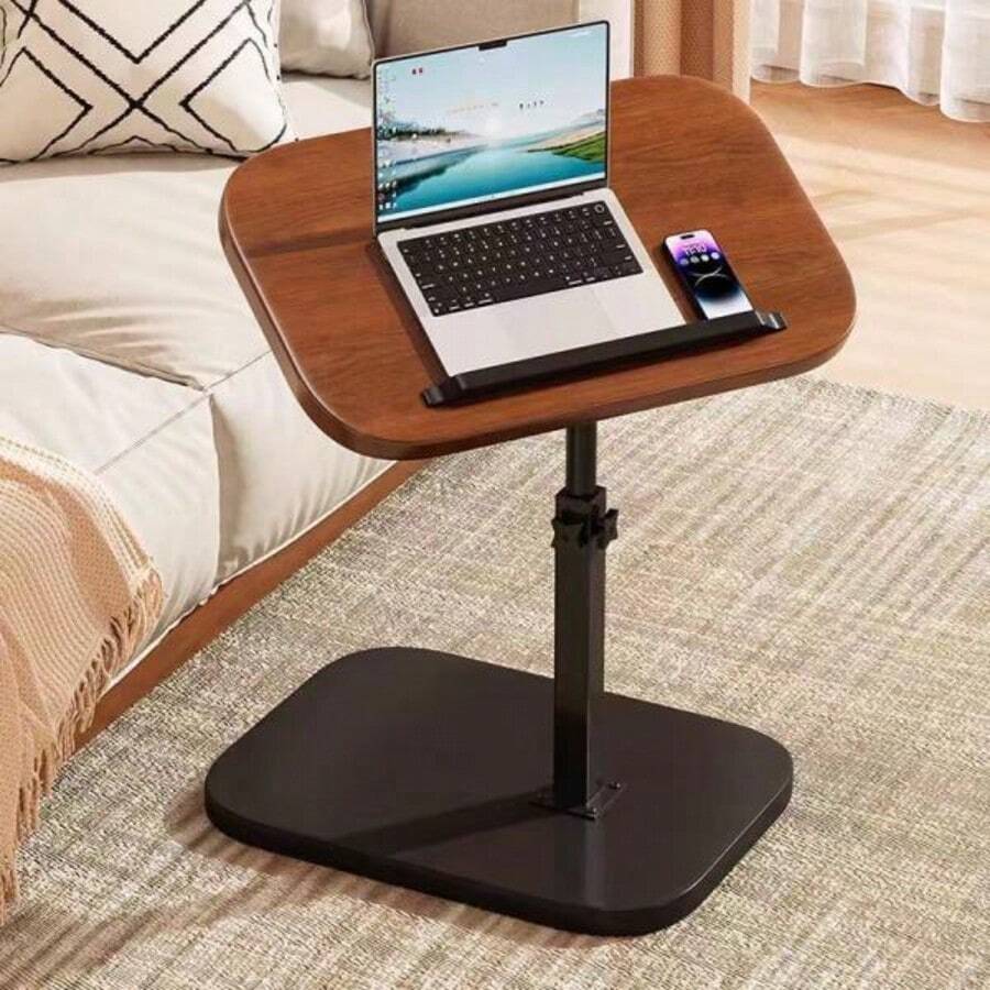 Adjustable Height 360° Swivel C-Shaped Side Table – Tiltable Modern Couch Table Slides Under Sofa/Bed, Small Coffee End Table For Living Room/Bathtub - Walnut - View 1